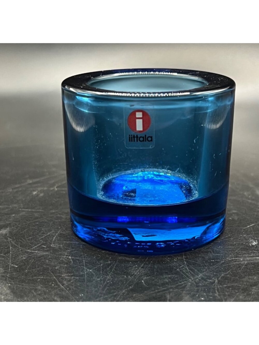 Iittala Marimekko Blue Glass Candle Holder Made In Finland Classic Clean Lines